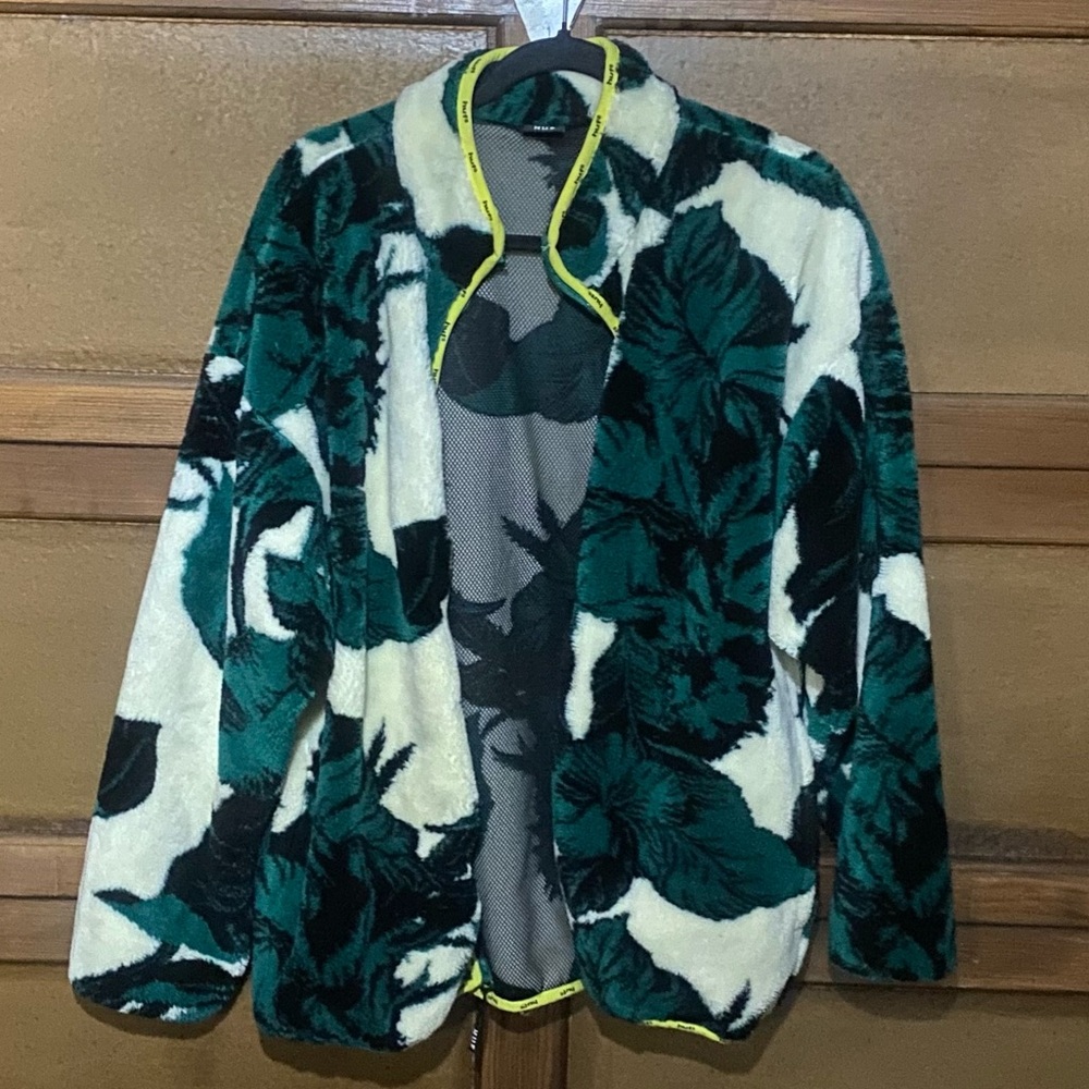 HUF Cream and Green Patterned Bomber Jacket Size L